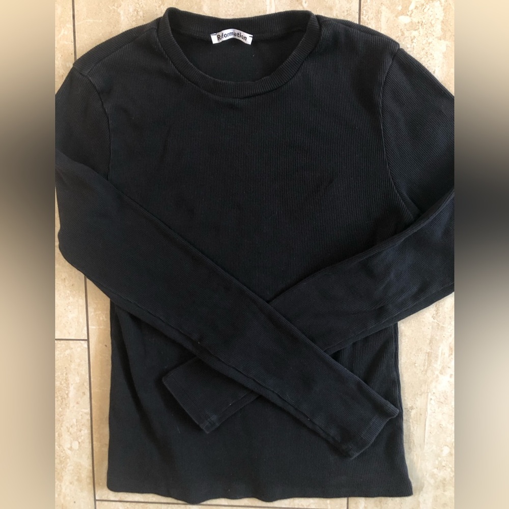 Reformation Long-Sleeve Black Fitted Top- Black, Size S